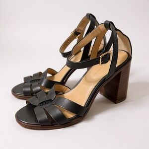 Banana Rupublic Classic Black Leather SZ 9.5 Block Heel Sandals with Ankle Strap